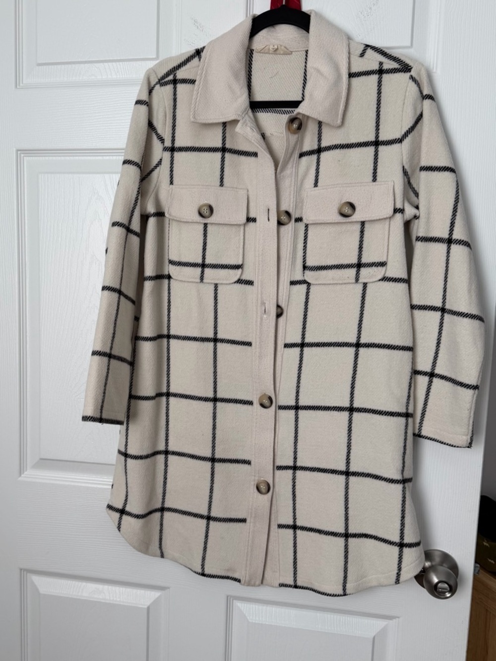 MELLODAY Cream Plaid Button-Front Shacket - Picture 2 of 6